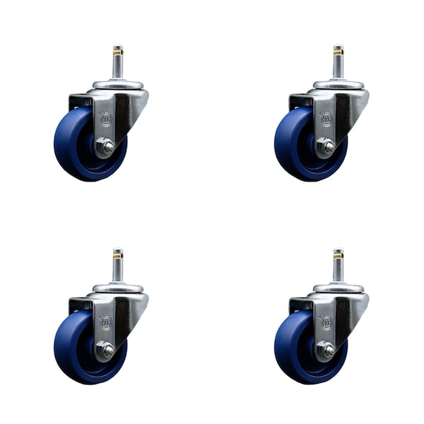 3'' Solid Polyurethane Wheel Swivel 7/16'' Grip Ring Stem Caster Set, 4PK